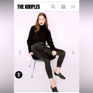 NWT! THE KOOPLES FADED BLACK WASHED JIMMY DESTROY JEANS Sz 25 Metal Ankle Studs